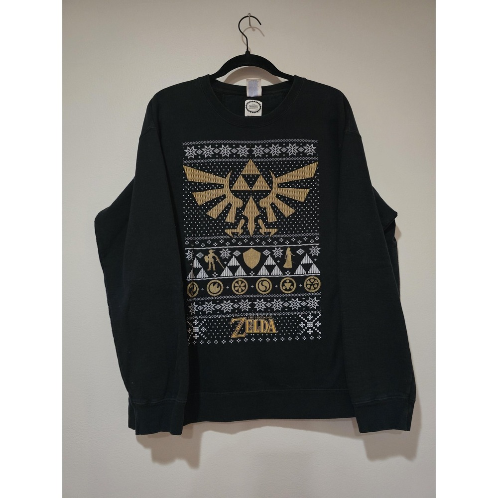 Port & Company Sweatshirt Mens XL Black Zelda Nintendo Ugly Christmas Fleece